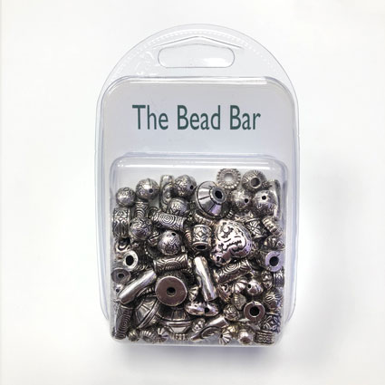 50g Metallised Plastic Beads Assortment Antq Silver