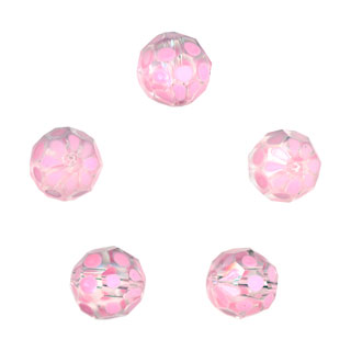 10mm Hand Painted Facet Glass Beads Flo Pink