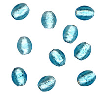 50g Silver Foil Glass beads-9x10mm Oval: Aqua