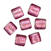 50g Silver Foil Glass beads-12mm Squ: Pink