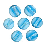 50g Foil Stripe Glass Beads-15mm Coin: Aqua