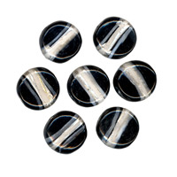 50g Foil Stripe Glass Beads -15mm Coin: Black