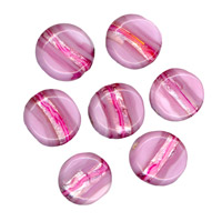 50g Foil Stripe Glass Beads -15mm Coin: Pink