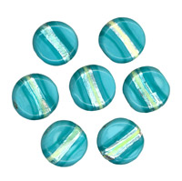50g Foil Stripe Glass Beads -15mm Coin: Teal