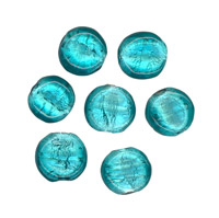 50g Silver Foil Glass beads-12mm Coin: Teal