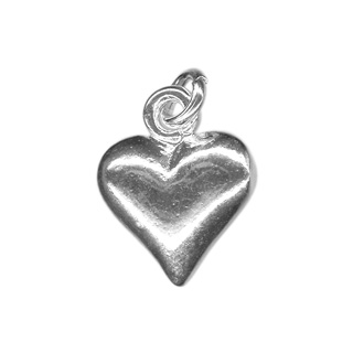 15mm Puff Heart Charm Silver Plated