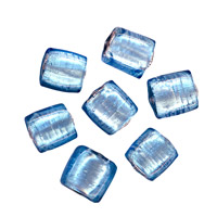 50g Silver Foil Glass beads-12mm Squ: Aqua