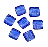 50g Silver Foil Glass beads-12mm Squ: Blue