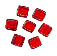 50g Silver Foil Glass beads-12mm Squ: Red