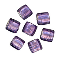 50g Silver Foil Glass beads-12mm Squ: Tanzanite