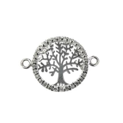 16mm Tree of Life Link w/CZ Crystal Sterling Silver