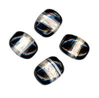 50g Foil Stripe Glass Beads -19x15mm Rect: Black