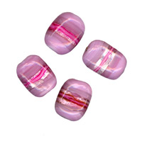 50g Foil Stripe Glass Beads -19x15mm Rect: Pink