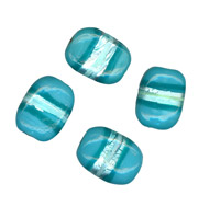 50g Foil Stripe Glass Beads -19x15mm Rect: Teal