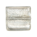 20mm Square Silver Foil Glass Beads: CLEAR