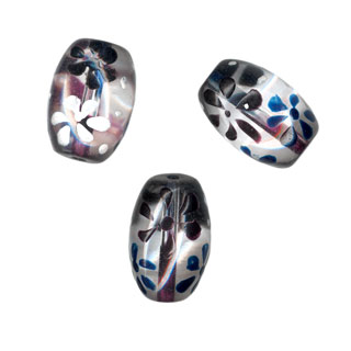 23x12mm Hand Painted Glass Oval Beads Black/Silv