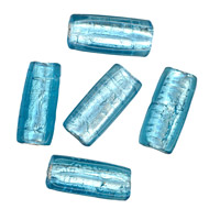 50g Silver Foil Glass beads-24x11mm Rect.: Aqua