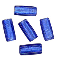 50g Silver Foil Glass beads-24x11mm Rect.: Blue