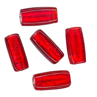 50g Silver Foil Glass beads-24x11mm Rect.: Red