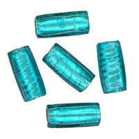 50g Silver Foil Glass beads-24x11mm Rect.: Teal