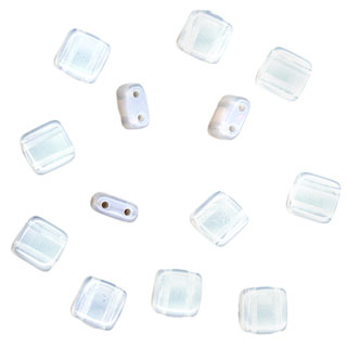 6.5mm 2-Hole Mini Tile Beads: White Opal