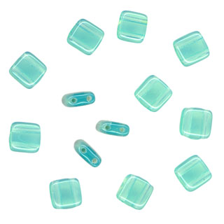 6.5mm 2-Hole Mini Tile Beads: Green Opal