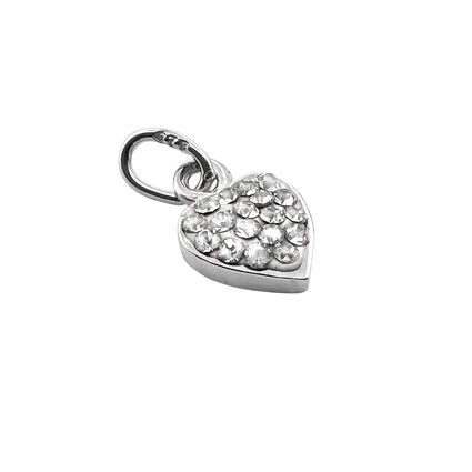 7mm Heart Charm St Silver w/Crystal CZ