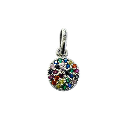 7mm Round Disc Multi CZ Charm Sterling Silver