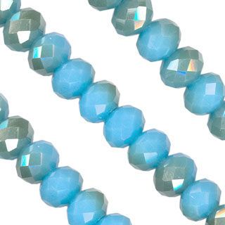 6x8mm Facet Rondelle Glass Beads: Aqua T-Coat