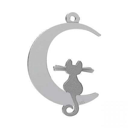 22mm Cat on Moon Pendant Sterling Silver