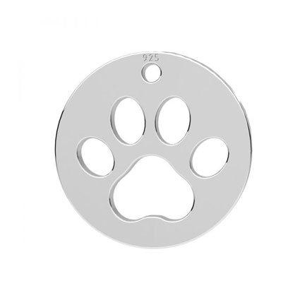 13mm Dog Paw Disc Charm Sterling Silver