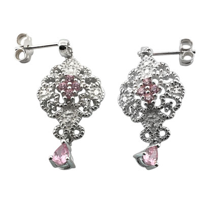 STS Earring Studs- Pink CZ