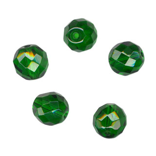 6mm Glass Round Facet Beads: Emerald