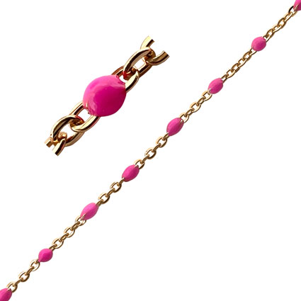 DC Cable Chain w/Rose Enamel Gold Filled