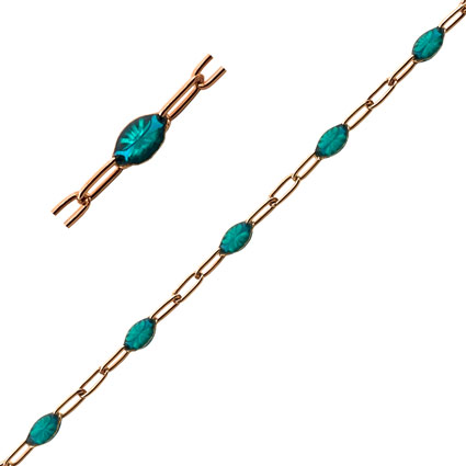 Small Paperclip Chain w/Aqua Enamel Gold Filled