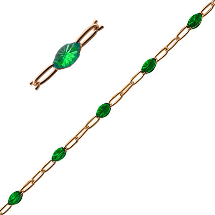 Small Paperclip Chain w/Emerald Enamel Gold Filled