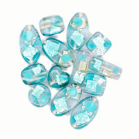 100g Glass Silverfoil W/Dot Bead Mix Aqua