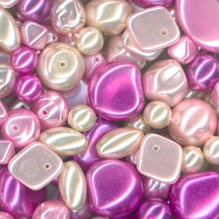 100g Shapes Glass Pearl Beads Assortment: Pink