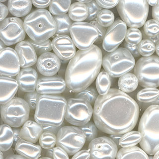 100g Shapes Glass Pearl Beads Assortment: White