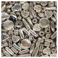 250g Metallised Plastic Beads Assortment Antq.Silver