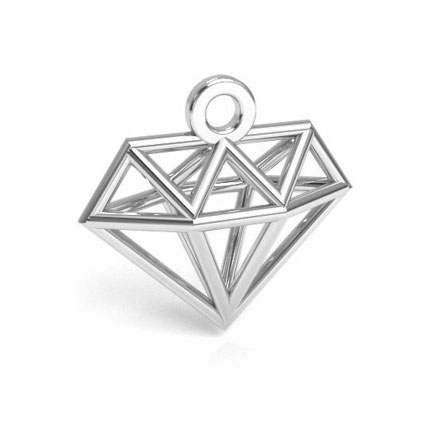12mm 3D Origami Diamond Charm Sterling Silver