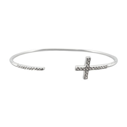 CZ Cross Bangle Sterling Silver