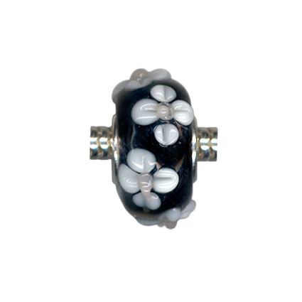 STS Core Glass Charm Bead: Black & White Flower