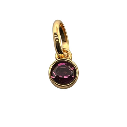 4mm Birthstone Bezel Charm STS 24k GOLD plated-Amethyst/February