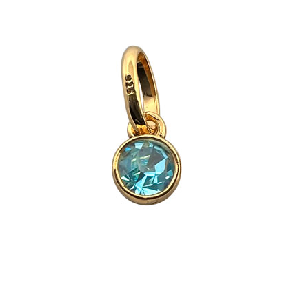 4mm Birthstone Bezel Charm STS 24k GOLD plated-Aquamarine/March