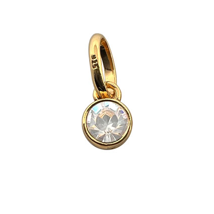 4mm Birthstone Bezel Charm STS 24k GOLD plated-Crystal/April