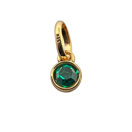 4mm Birthstone Bezel Charm STS 24k GOLD plated-Emerald/May