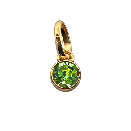 4mm Birthstone Bezel Charm STS 24k GOLD plated-Peridot/August