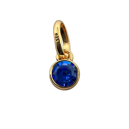 4mm Birthstone Bezel Charm STS 24k GOLD plated-Sapphie/September