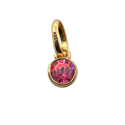 4mm Birthstone Bezel Charm STS 24k GOLD plate-Tourmaline/October